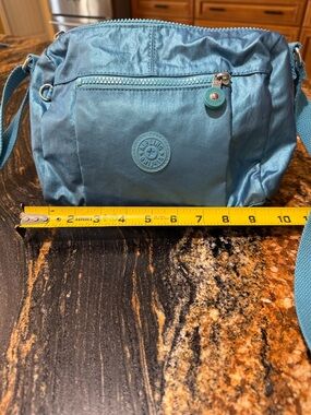 Kipling Shiny Aqua Blue Crossbody Bag - Lightweight Nylon Shoulder Purse
